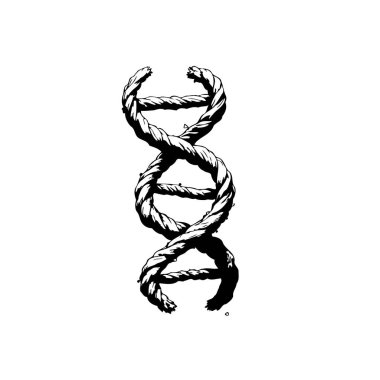 DNA 'yı anımsatan sarmal bir ipliği tasvir eden kavramsal sanat kalıtım sergiliyor. Monokrom işleme yapısı ve bilimsel temelleri vurgular.