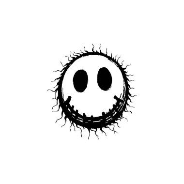 Tek renkli dijital bir çizim gerçeküstü bir gülen yüz yakalar. Sıkıntılı bir grunge tarzında ifade edilen, izole edilmiş grafik rahatsız edici duygular ve soyut huzursuzluk iletir.