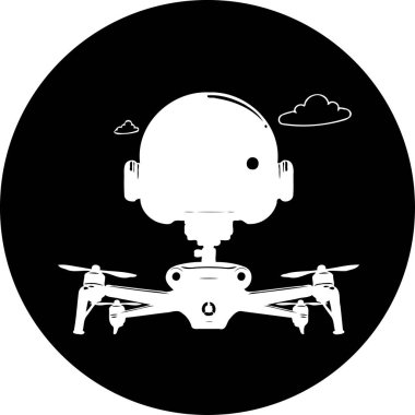 Robot ve hava elementlerini harmanlayan stilize edilmiş bir dronun minimalist grafik çizimi. Tasarım, insansız sistemlerde gelecekteki yenilikçilik ve teknolojik gelişmeyi çağrıştırıyor..