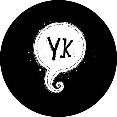 Oyuncu bir logo tasarımı, ayırt edici harfleri içeren el çizimi bir konuşma balonu sunar, unutulmaz ve sanatsal bir marka tanımlayıcı yaratır.