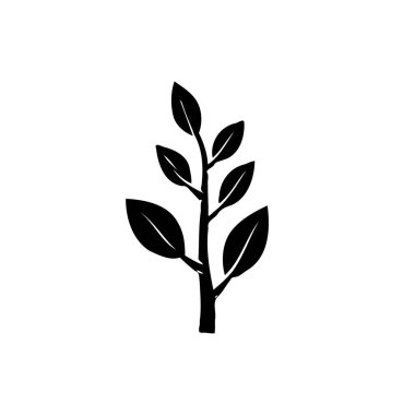 Çarpıcı minimalist vektör grafiği gür yapraklı stilize bir dal gösteriyor. Doğal basitlik ve organik zarafet arayan tasarımlar için mükemmel..