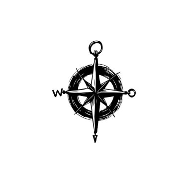 Tarzlı pusula gül çizimi. Anlamlı fırça darbeleriyle tasvir edilen bir navigasyon yardımı, maceracı ya da yönlü bir temaya ihtiyaç duyan tasarımlar için rustik bir deniz estetiği sunar.