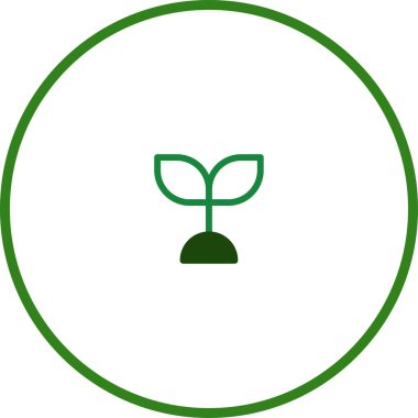 Basit bir yeşil filizlenme ikonu, büyümeyi, çevresel farkındalığı ve sürdürülebilir uygulamaları sembolize eder..