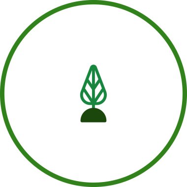 Minimalist bir vektör grafiği, çemberin içinde büyümeyi, doğayı ve çevresel bilinci sembolize eden biçimlendirilmiş bir yeşil yaprak ikonu içerir..