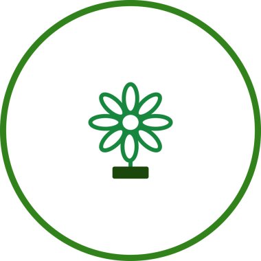 Minimalist yeşil bir çiçek ikonu, dairesel bir çerçeve içinde mükemmel bir şekilde ortalanmış. Tasarımlar için ideal. Biraz doğaya ve basit zarafete ihtiyaç var..