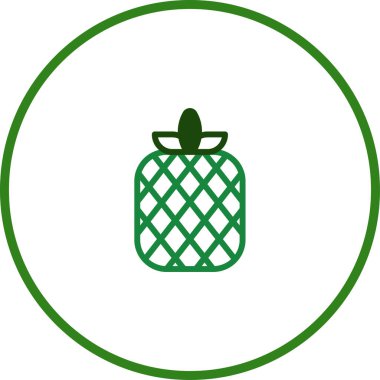 Yeşil ananas ikonunun minimalist vektör çizimi. Resim, beyaz bir arkaplan üzerinde ve basit grafik tasarımı için ideal yeşil bir çerçeve içinde, temiz bir tasarım biçimi içerir..