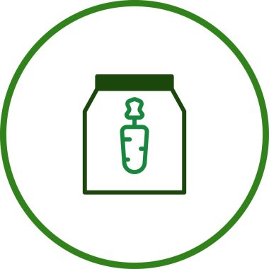 Havuç dizaynlı evcil hayvan maması ambalajının vektör çizimi. Organik hayvan gıdalarını desteklemek için ideal, doğal malzemeleri vurgulamak ve evcil hayvanlar için sağlıklı beslenme.