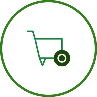 Yeşil bir çemberin içindeki minimalist yeşil alışveriş arabası ikonu e-ticaret, perakende satış ve çevrimiçi alışveriş kavramlarını temsil eder. Web tasarımı ve pazarlama materyalleri için mükemmel.