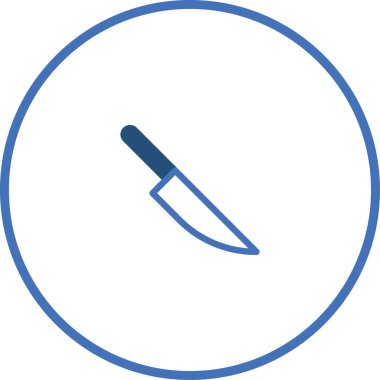 Çemberin içindeki bir bıçağın minimalist çizgisi çizimi. Mutfak temalı tasarımlar veya mutfakla ilgili grafikler için ideal.
