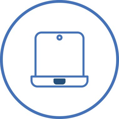 Tasarımlarda teknoloji, iletişim ve dijital arayüzleri temsil etmek için ideal, beyaz zemin üzerinde mavi bir taslak içeren parlak ve minimal bir tablet simgesi.