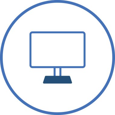 Modern teknolojiyi, dijital bağlantıyı ve kullanıcı arayüzü temsilini sembolize eden, mavi bir çizgide çevrelenmiş biçimlendirilmiş mavi bir bilgisayar simgesi.