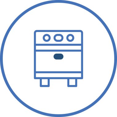 Temiz ve beyaz arkaplandaki mavi fırın ikonunun minimalist bir çizimi. Tasarım basit ve modern, web ve grafik tasarım projeleri için mükemmel..