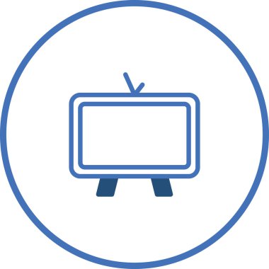 Dairesel çerçevede bir minimal mavi televizyon ikonu, modern bir tasarımda iletişimi, eğlenceyi veya teknoloji kavramlarını göstermek için mükemmel..