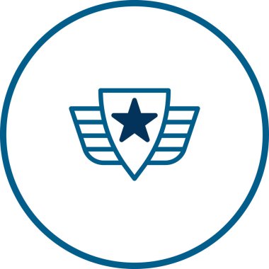Yıldız ve kanatlı minimalist bir rozet. Askeri veya havacılık teması için ideal. Vektör tasarımı simgeler, semboller ve amblemler için uygundur.