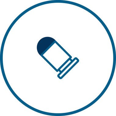 Yuvarlak çerçeveli mavi cephaneli minimalist bir ikon. Temiz tasarım, güvenlik, koruma ve savunma temalarını iletir.