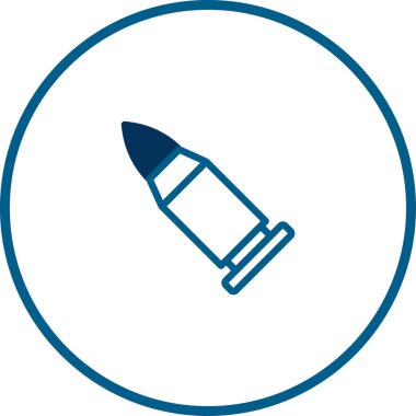 Çemberin içindeki bir merminin minimalist mavi çizgisi. Güvenlik, savunma, askeri temalar veya grafik tasarımı için uygundur.