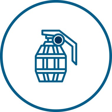 Mavi bir çemberin içindeki el bombasının basit, temiz bir çizgisi. Görüntü minimalist ve kolayca tanınan bir sembol sunuyor..