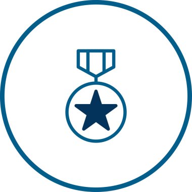 Yıldız madalyasını tasvir eden, başarıyı ve tanınmayı sembolize eden minimalist bir ikon. Tasarım kavramları ve sunumlar için vektör grafik ödülü amblemi.