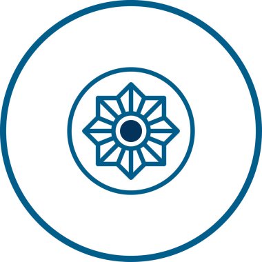 Çember içinde şekillendirilmiş bir çiçeğin yer aldığı minimalist bir ikon. Tasarım, temiz ve modern bir estetik yaratmak için katı mavi bir çizgi kullanır..