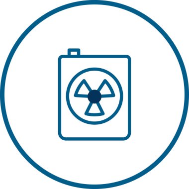 Radyoaktif atık konteynırı tasvir eden mavi bir ikon, dikkatli kullanım ve imha prosedürleri gerektiren tehlikeli maddeleri gösteriyor. Potansiyel tehlikeleri ve gerekli güvenlik önlemlerini simgeler.