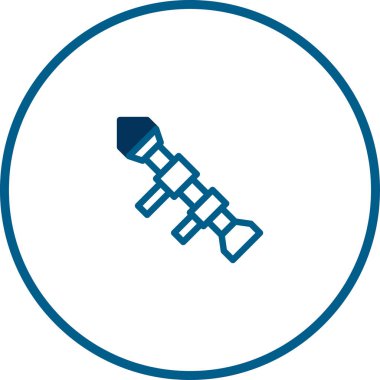 Bir minimalist ikon mavi renkte roketatar fırlatıcısı tasvir ediyor. Tasarım, ordu, teknoloji ve savunma ile ilgili kavramları iletir..