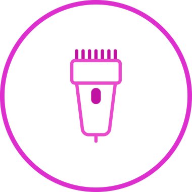 Pembe çizgili bir saç kesicinin minimalist vektör çizimi. Tasarım temiz ve modern, beyaz bir arka plana göre ayarlanmış, güzellik ve hijyen kavramları için mükemmel..