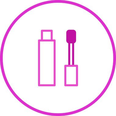 Kirpik rimel tüpü ve aplikatörün minimalist çizgi sanat ikonu, güzellik, moda veya kozmetik tasarım projeleri için ideal