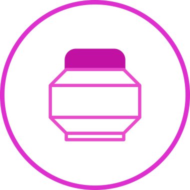 Bir kavanozun minimalist pembe vektör simgesi. Grafik tasarımı, web siteleri ve uygulama arayüzleri için uygun, temiz ve modern bir estetik sunar.