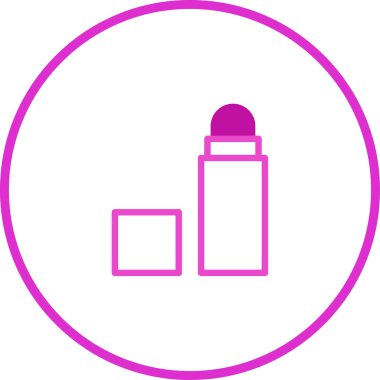 Minimalist bir ikon deodorant çubuğu içeriyor, kapağı açık, pembe çizgili. Hijyen ve kişisel bakım kavramları için basit ve temiz tasarım.