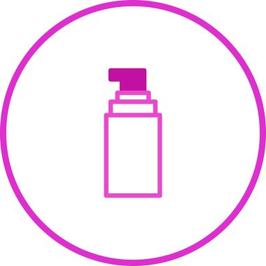 Güzellik, cilt bakımı ya da hijyenle ilgili tasarımlar için mükemmel bir daire içindeki losyon dağıtıcısının pembe çizgili minimalist çizimi..