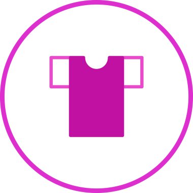Beyaz bir arkaplanda mor bir çember ile izole edilmiş bir tişörtün basit ve modern bir simgesi.
