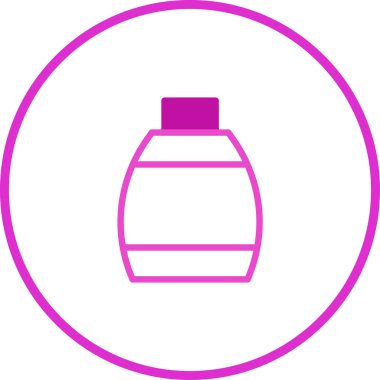 Pembe çemberin içinde bir şişe özeti olan minimalist bir ikon. Güzellik, sağlık ve tasarım projeleri için mükemmel..