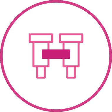 Parlak pembe renkli, dairesel çerçeveli simetrik dürbünler içeren basit, minimalist bir ikon. Vektör illüstrasyonu, seyahat ve macera tasarımları için mükemmel.