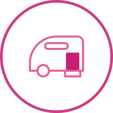 Minimalist pembe seyahat karavanı simgesi modern mobil maceraları sembolize eder. Basit bir çizgi tasarımı eğlence, dinlenme ve açık hava yolculuklarını çağrıştırıyor, seyahat meraklılarına çekici geliyor..