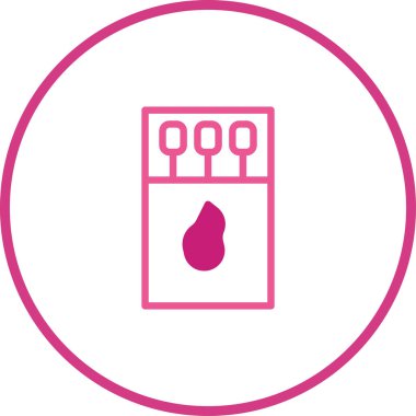 Kibritli ve alevli bir kibrit kutusunun pembe çizgili grafik simgesi. Yanabilir materyalleri, güvenliği ve yangınla ilgili kavramları basit ve görsel olarak çekici bir şekilde temsil eder..