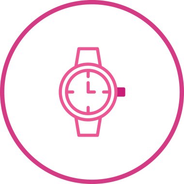 Pembeyle betimlenmiş, dairesel çerçevede kaplanmış, zaman tutma, tasarım projeleri veya moda aksesuarları için ideal bir minimalist kol saati simgesi.
