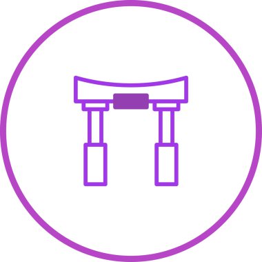 Japon kültürünü, dinini ve geleneğini sembolize eden bir Torii kapısı tasvir eden minimalist mor bir ikon. Seyahat, turizm ve ruhani temalar için mükemmel..