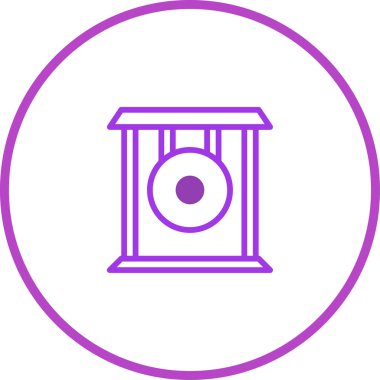 Müziği, Asya kültürünü ve geleneksel mirası sembolize eden, gongu tasvir eden minimalist bir sanat çizgisi çizimi. Yaratıcı projeler ve tasarımlar için uygun.