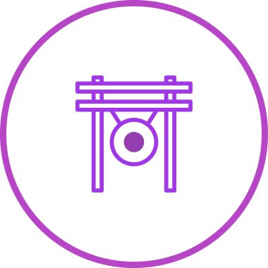 Bir gongun minimalist bir simgesi, bir müzik aleti, bir daire çerçevesinde sunuluyor, temiz ve modern bir tasarım sergiliyor..