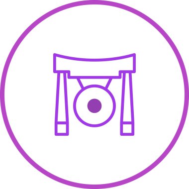 Minimalist, stilize edilmiş bir gong resmi, canlı mor bir çizgide yapılmış. Zen, meditasyon ve geleneksel Asya kültürünü çağrıştırıyor.