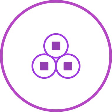 Mor bir daire içinde dizayn edilmiş üç Çin sikkesinin yer aldığı minimalist mor simge tasarım ve kültürel temalar için uygundur..