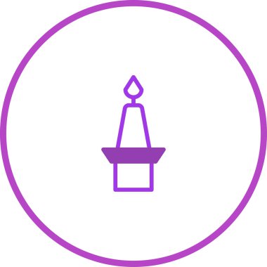 Beyaz arkaplan üzerinde dairesel bir sınır içindeki mor bir mumun basit ve zarif bir sanat çizgisi çizimi.