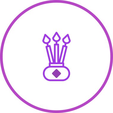 Mor illüstrasyon, içinde üç fırça bulunan elmas şekilli bir kap gösteriyor. Sanatçı, çizim, kırtasiye projeleri ve daha fazlası için uygun