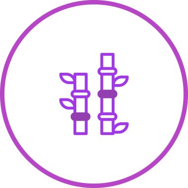 Bu resim dairesel bir çerçevede dizilmiş minimalist bir bambu ikonunu gösteriyor. Temiz çizgiler ve basit tasarım onu doğa temalı çok yönlü grafik öğesi yapar.