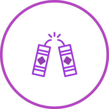 Çemberin içinde yer alan kutlama ve şenliği sembolize eden iki havai fişeğin modern minimalist çizimi..