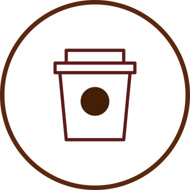 Kahverengi çizgili ve dairesel grafikli bir kahve fincanının minimalist simgesi. Kafe menüleri, kafe markaları ya da içeceklerle ilgili tasarımlar için mükemmel..