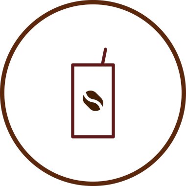 Pipetle paketlenmiş kahve içeceğinin stilize edilmiş vektör ikonu. Beyaz arka planda izole edilmiş kahve çekirdeği sembolü içeren minimalist tasarım..