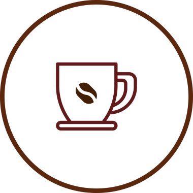 Kahverengi minimalist bir illüstrasyonda kahve ya da kafeleri sembolize eden, üzerinde fasulye olan bir kahve fincanı sergilenir..