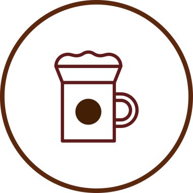 Köpüklü bir kupa içeren minimalist bir kahve ikonu, kahveyle ilgili temalar için mükemmel, beyaz bir arka plan karşısında basit bir kahverengi tasarım sunar.