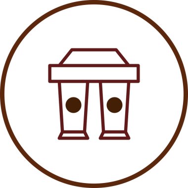 Görüntü iki kahve fincanını tasvir ediyor. Kahverengi çizgili, dairesel illüstrasyon tarzında. Bardaklar yemek servisi için tasarlanmış ve kahve kültürü ve kafein düşkünlüğünü çağrıştırıyor..